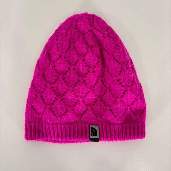 The North Face Pink Knit Reversible Pink & Orange Striped Winter Hat Women’s - Picture 1 of 8